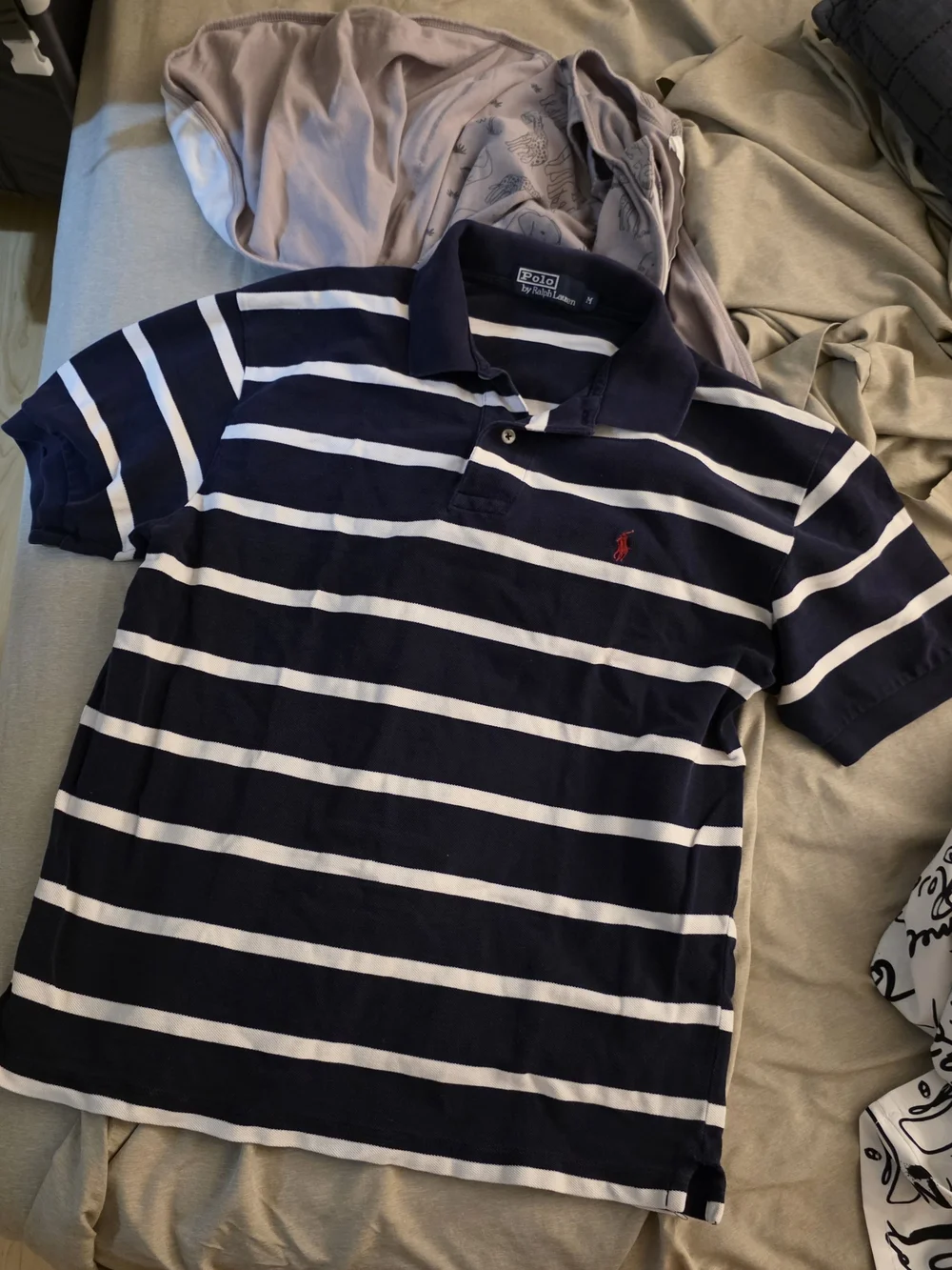 Polo by Ralph Lauren Navy & White Striped Polo with Red Pony Vintage